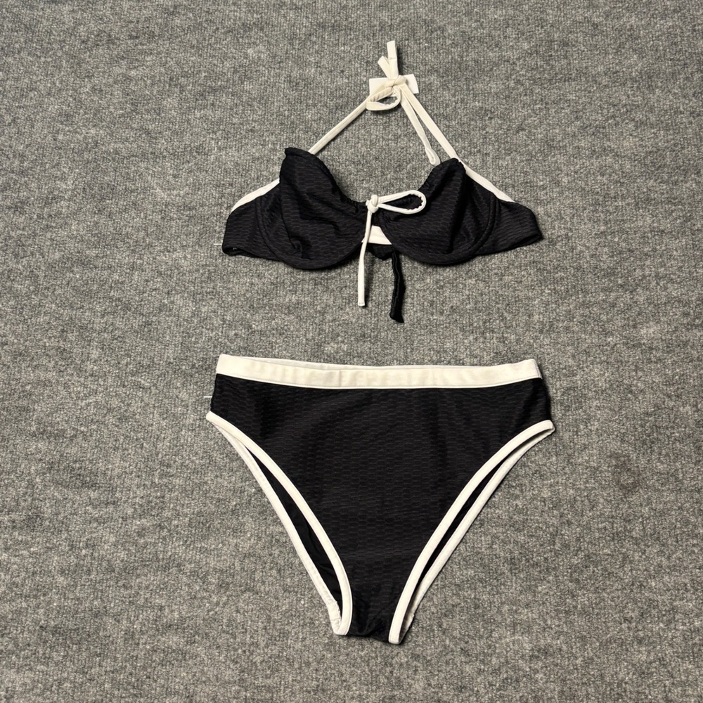 Calzedonia Bikini Set Womens S Black White Cobey Seersucker Underwire‎ Halter